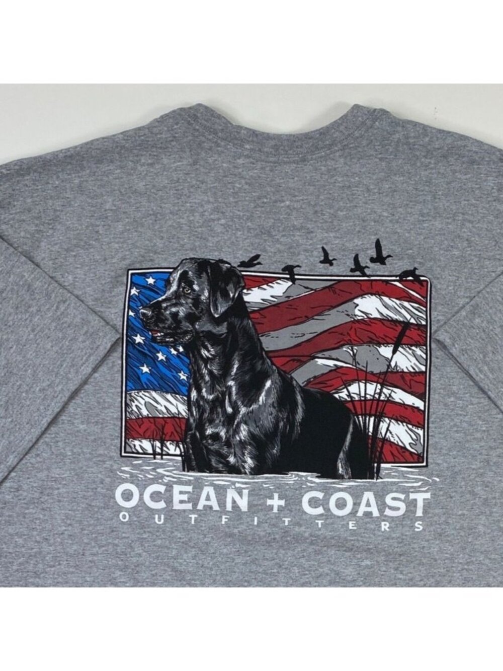 Ocean + Coast Mens Heather Gray USA Flag Dog Graphic T-Shirt Tee Size XL